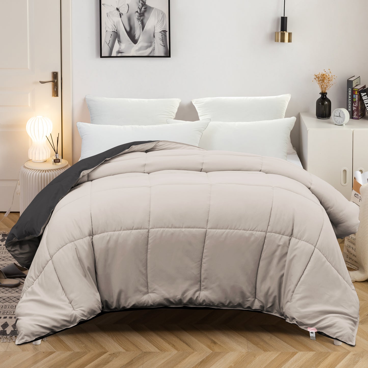 MOHAP Duvet King/Double/Single Comforter and Anti Allergy All Season Dark Grey and Light Grey NO Pillowcases Only Quilt 10.5/4.5 Tog Duvet