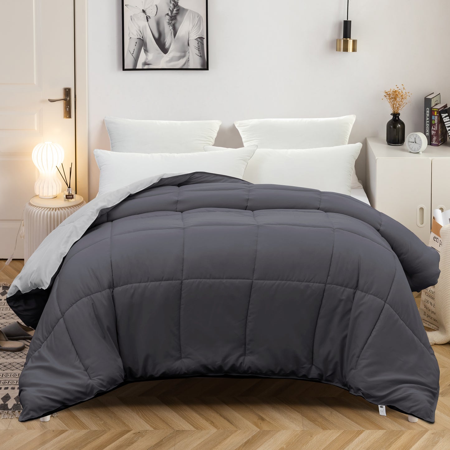 MOHAP Duvet King/Double/Single Comforter and Anti Allergy All Season Dark Grey and Light Grey NO Pillowcases Only Quilt 10.5/4.5 Tog Duvet