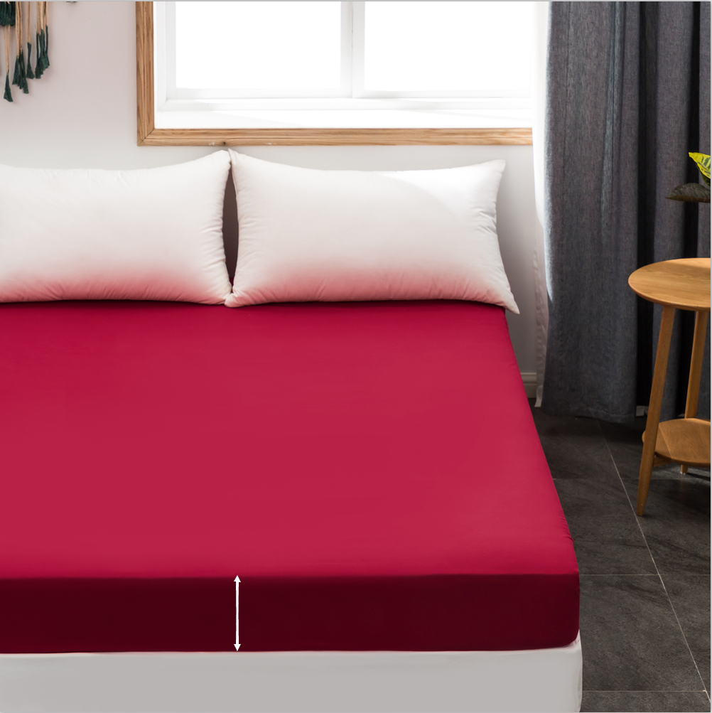 MOHAP Drap Housse 160x200cm avec Bonnet 30cm Rouge Vineux Drap Housse 100 GSM en Microfibre de Haute Qualité 100% Polyester Doux, Résistant, Anti Plis