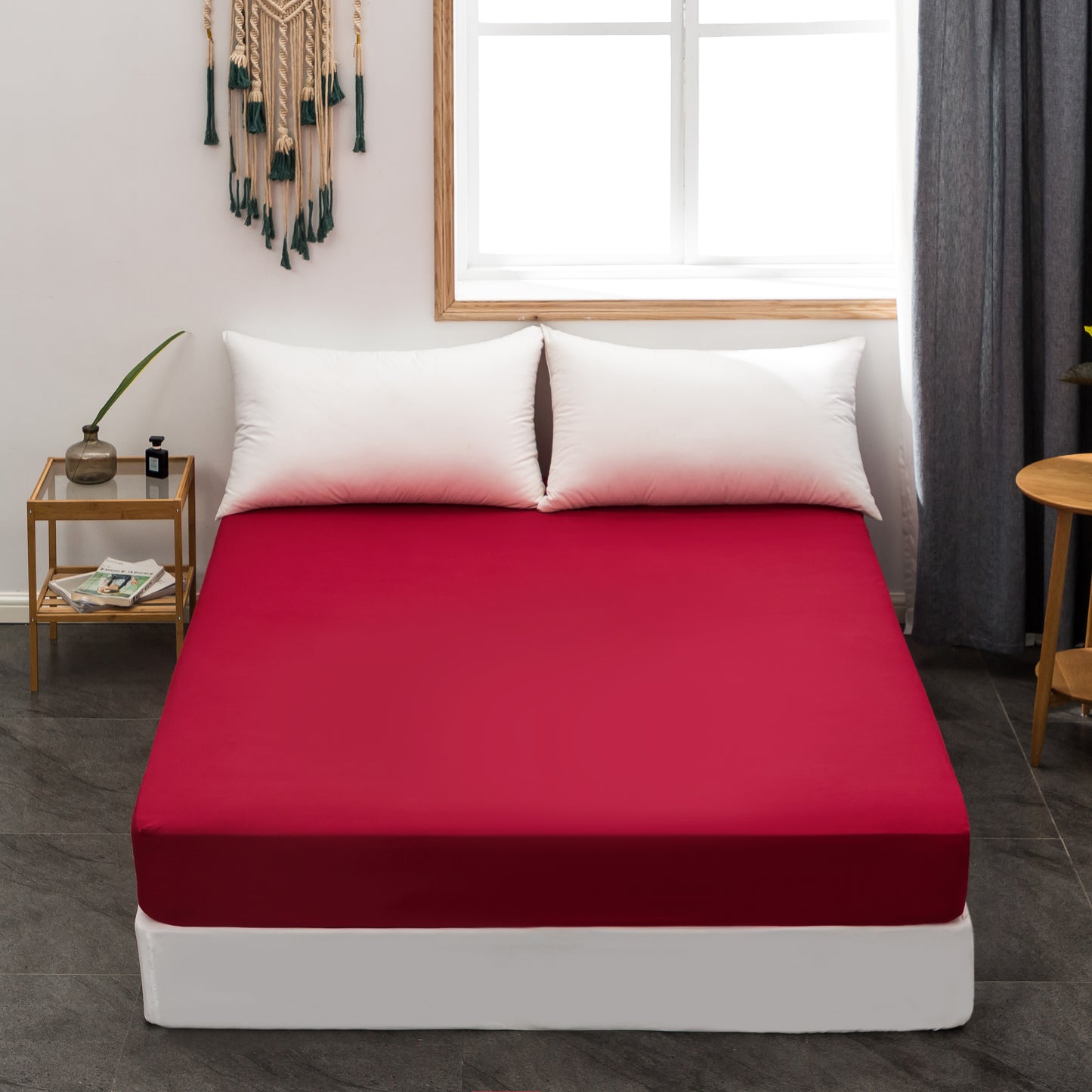 MOHAP Drap Housse 140x190-200cm avec Bonnet 30cm Rouge Vineux Drap Housse 100 GSM en Microfibre de Haute Qualité 100% Polyester Doux, Résistant, Anti Plis