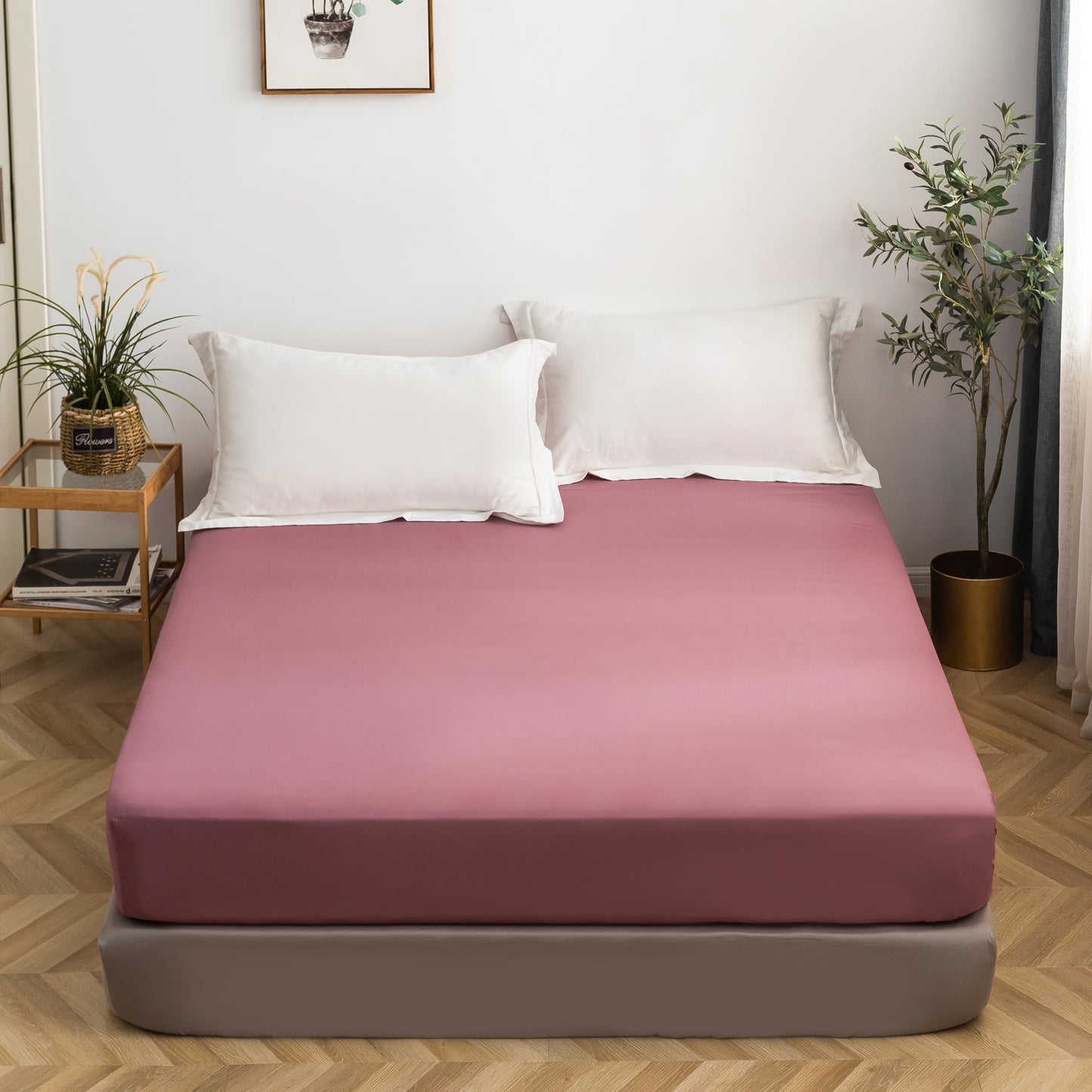 MOHAP Drap Housse 160x200cm avec Bonnet 30cm Vieux Rose Drap Housse 100 GSM en Microfibre de Haute Qualité 100% Polyester Doux, Résistant, Anti Plis