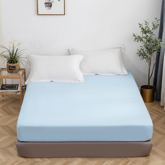 MOHAP Drap Housse 180x200cm avec Bonnet 30cm Bleu Clair Drap Housse 100 GSM en Microfibre de Haute Qualité 100% Polyester Doux, Résistant, Anti Plis