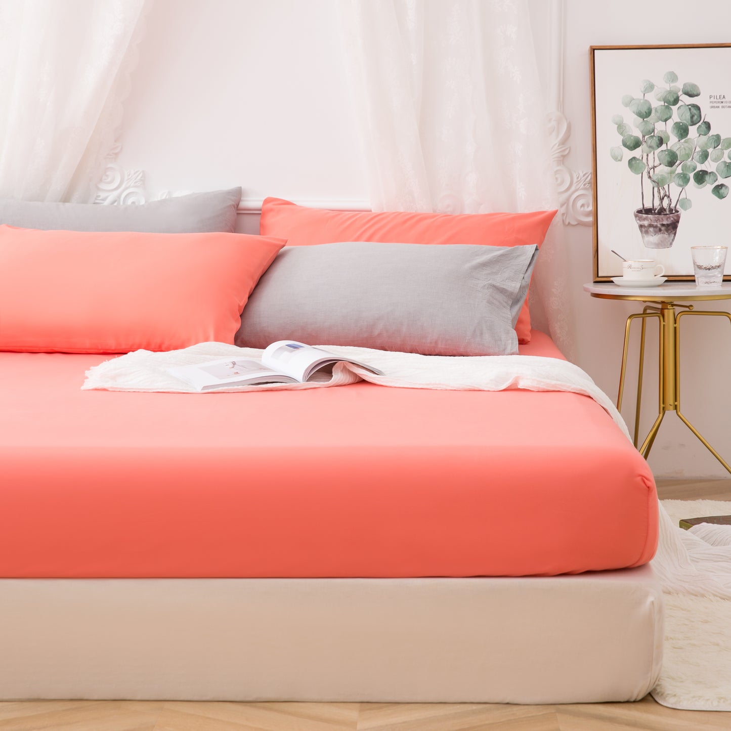 MOHAP Drap Housse 140x190-200cm avec Bonnet 30cm Corail Drap Housse 100 GSM en Microfibre de Haute Qualité 100% Polyester Doux, Résistant, Anti Plis