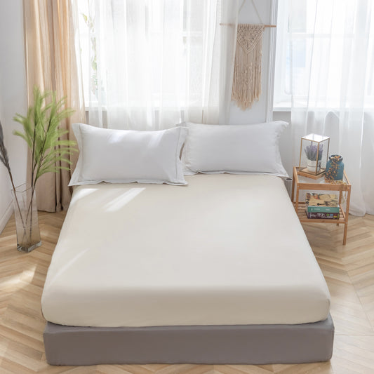 MOHAP Drap Housse 140x190-200cm avec Bonnet 30cm Beige Drap Housse 100 GSM en Microfibre de Haute Qualité 100% Polyester Doux, Résistant, Anti Plis