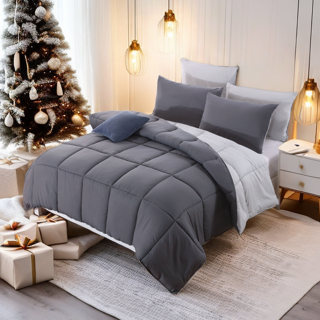 MOHAP Duvet King/Double/Single Comforter and Anti Allergy All Season Dark Grey and Light Grey NO Pillowcases Only Quilt 10.5/4.5 Tog Duvet