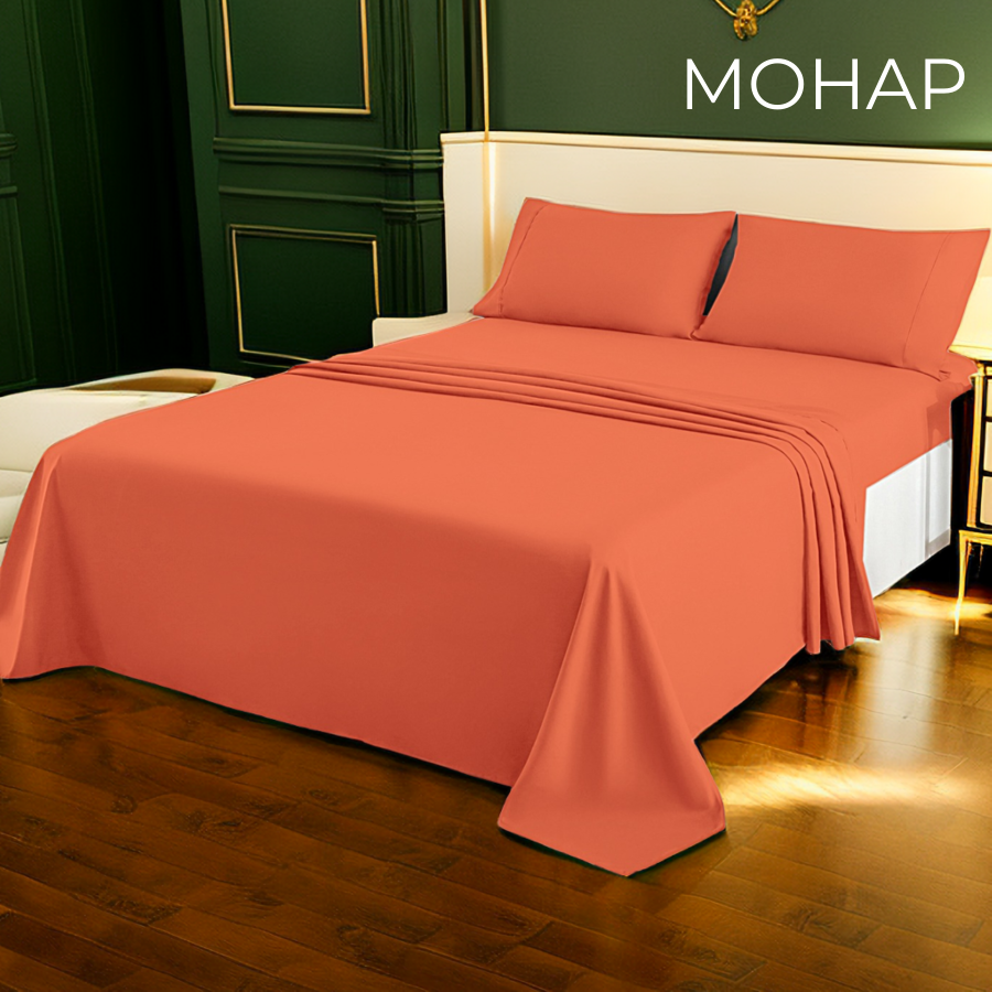 Mohap Bed Sheet Set 4 Pieces Brushed Microfiber Luxury Soft Bedding King, Vintage/White/Persimmon