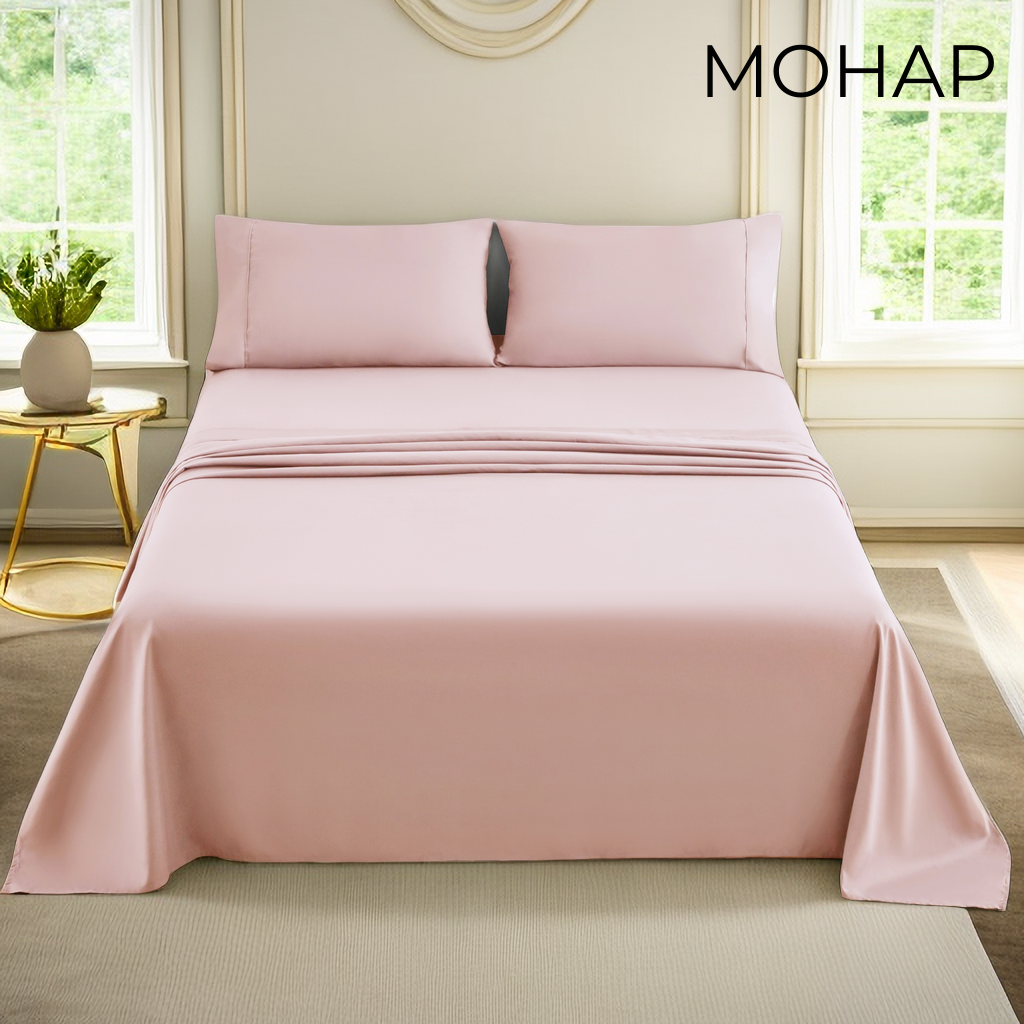 Mohap Bed Sheet Set 4 Pieces Brushed Microfiber Luxury Soft Bedding King, Teal/Pink/Gray