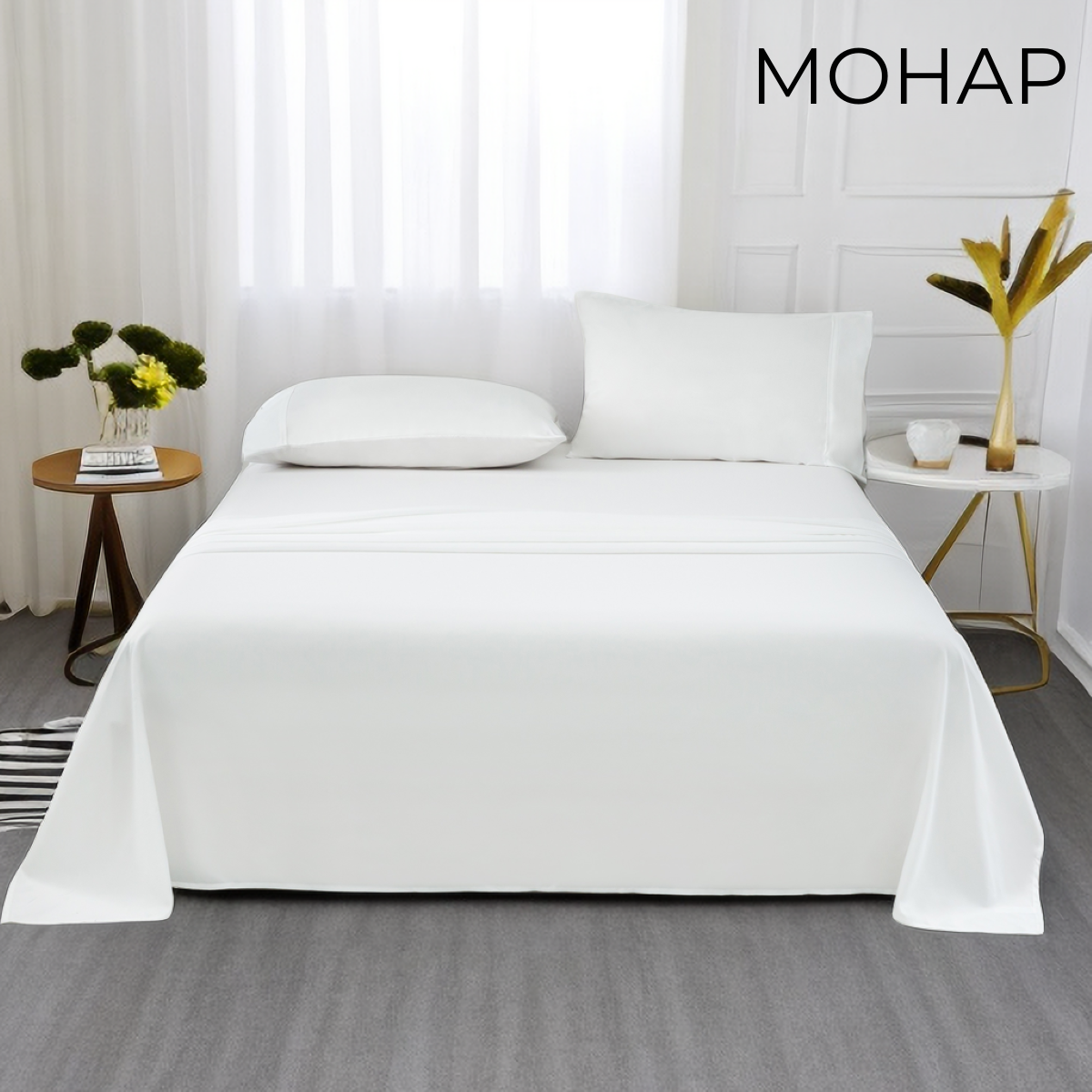 Mohap Bed Sheet Set 4 Pieces Brushed Microfiber Luxury Soft Bedding King, Vintage/White/Persimmon