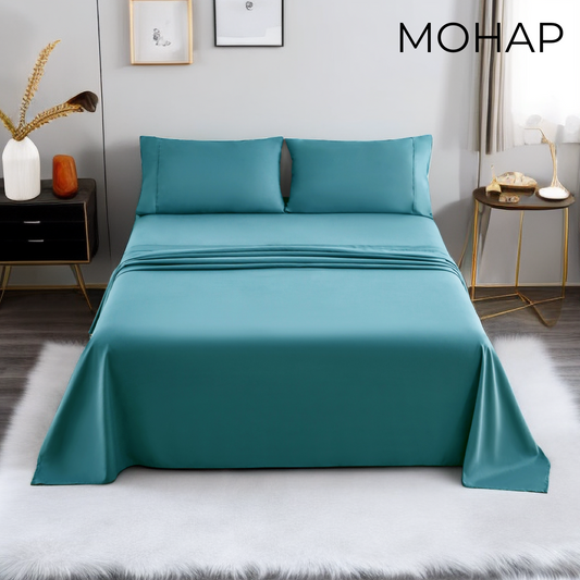 Mohap Bed Sheet Set 4 Pieces Brushed Microfiber Luxury Soft Bedding King, Teal/Pink/Gray