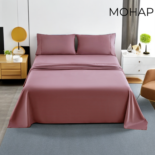 Mohap Bed Sheet Set 4 Pieces Brushed Microfiber Luxury Soft Bedding King, Vintage/White/Persimmon