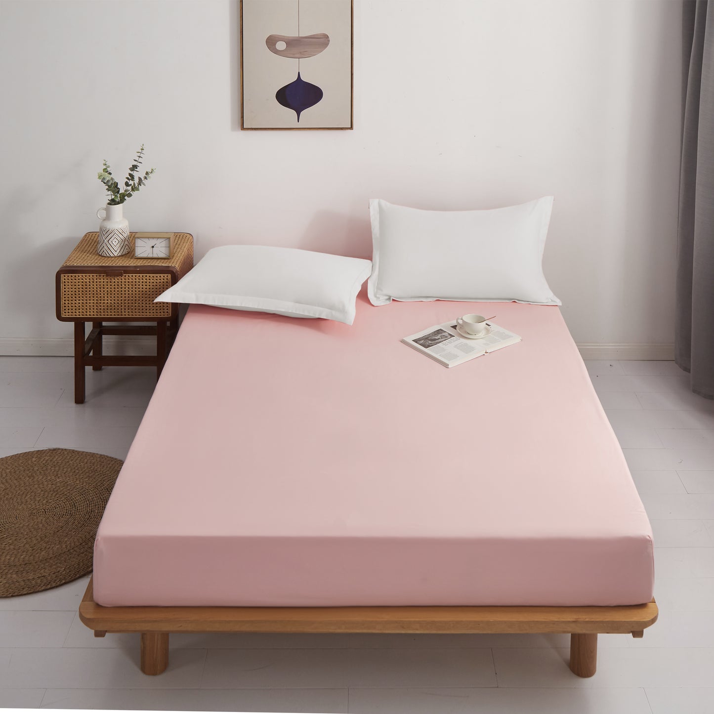 MOHAP Drap Housse 160x200cm avec Bonnet 30cm Rose Drap Housse 100 GSM en Microfibre de Haute Qualité 100% Polyester Doux, Résistant, Anti Plis