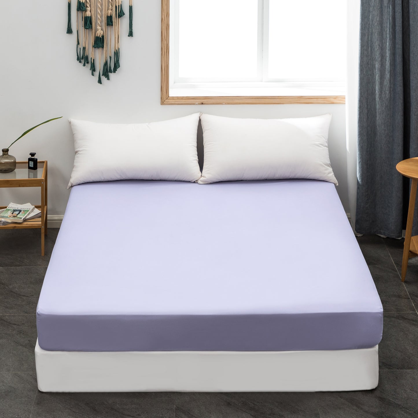 MOHAP Drap Housse 160x200cm avec Bonnet 30cm Violet Clair Drap Housse 100 GSM en Microfibre de Haute Qualité 100% Polyester Doux, Résistant, Anti Plis